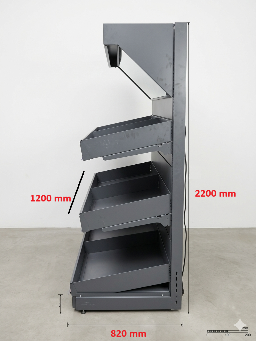 Fruit & Vegetable Wall Unit with Header and Mirror - 2200 x 1200 x 820mm