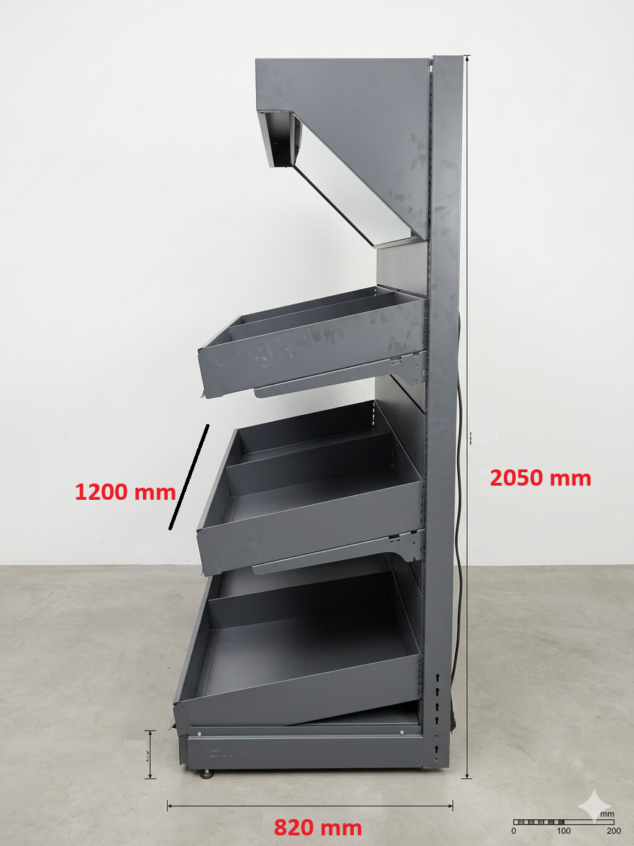 Fruit & Vegetable Wall Unit with Header and Mirror - 2050 x 1200 x 820mm