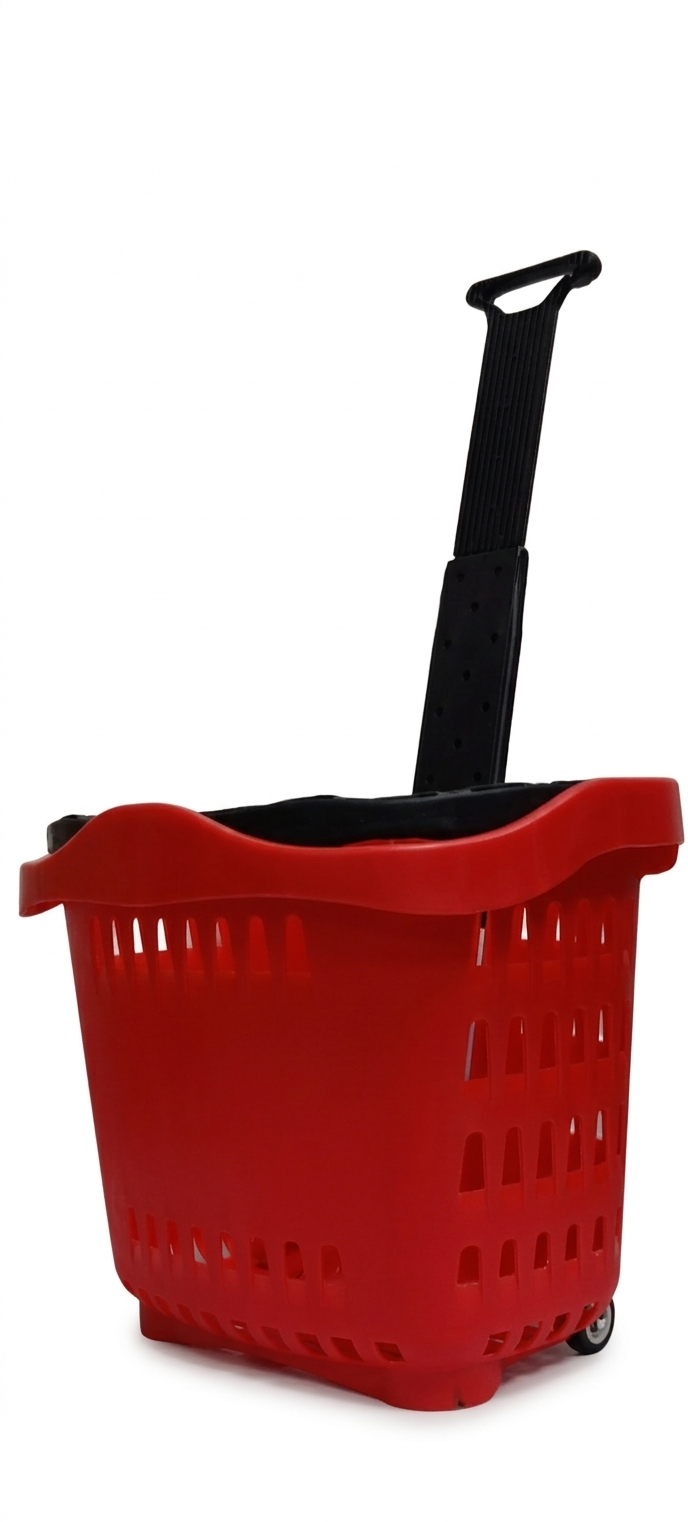 Plastic Wheeled Shopping Trolley Basket - 50 Liter