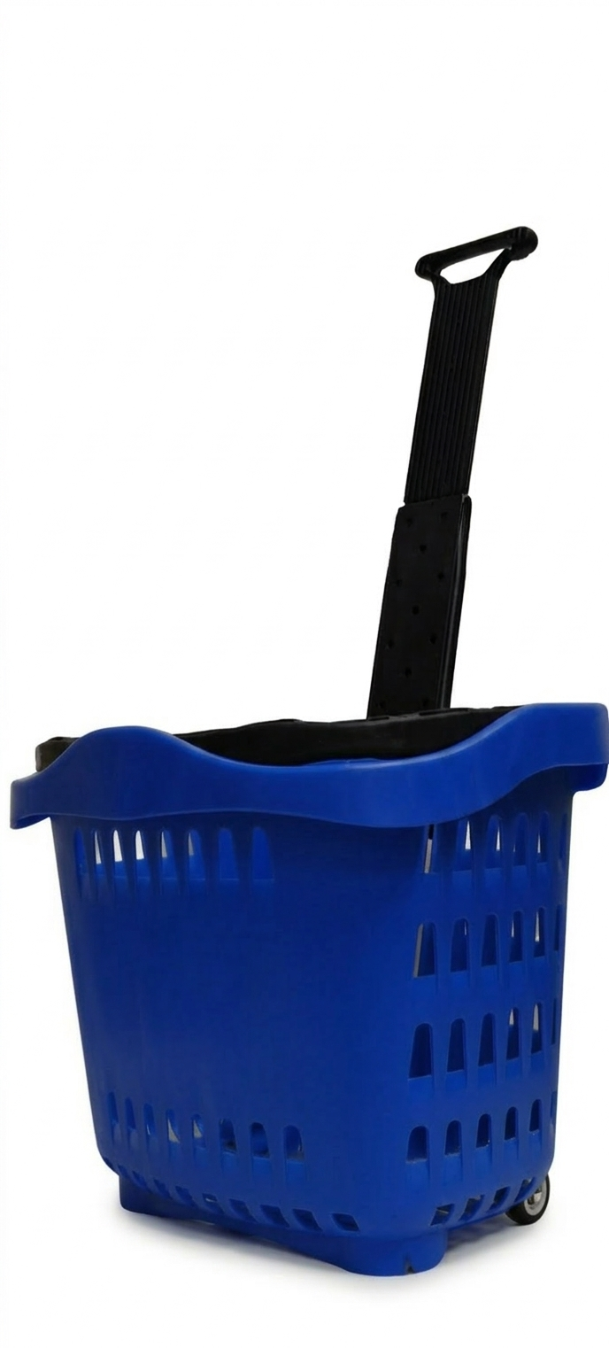 Plastic Wheeled Shopping Trolley Basket - 50 Liter