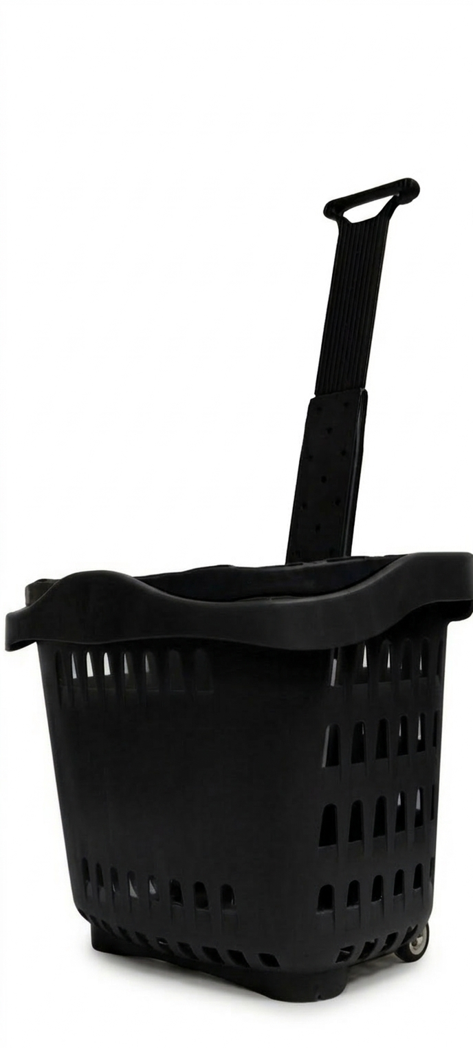 Plastic Wheeled Shopping Trolley Basket - 50 Liter