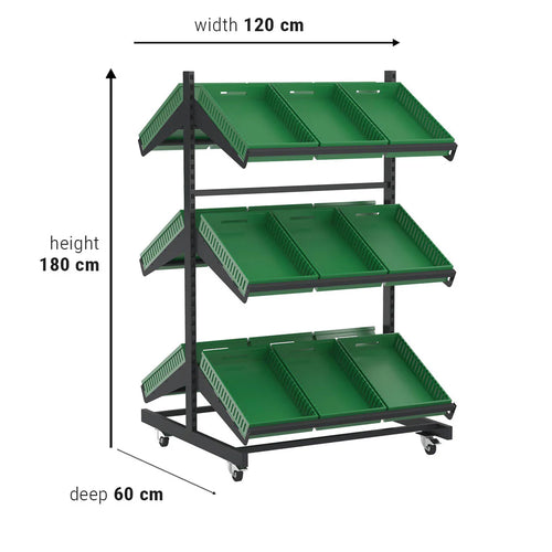 Double Sided Mobile Fruit and Vegetable Display Only Unit (3 Shelves)