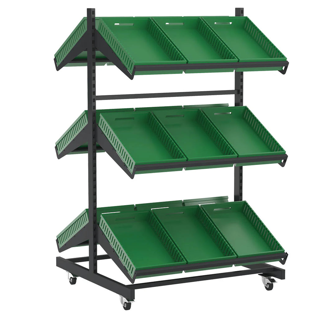 Double Sided Mobile Fruit and Vegetable Display Only Unit (3 Shelves)