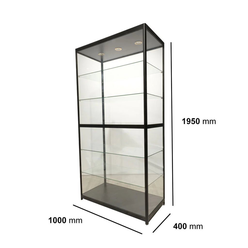 Glass Tower Showcase Display Cabinet - Black (1950x1000x400)