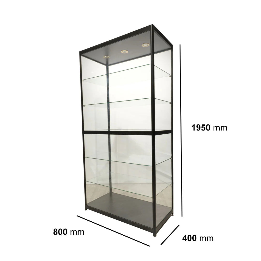 Glass Tower Showcase Display Cabinet - Black (1950x800x400)