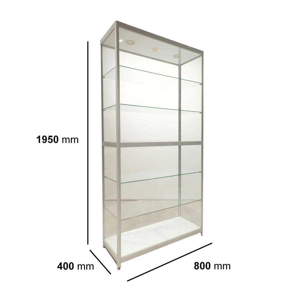Glass Tower Showcase Display Cabinet - Silver (1950x800x400)