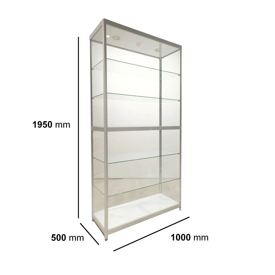 Glass Tower Showcase Display Cabinet - Silver (1950x1000x500)
