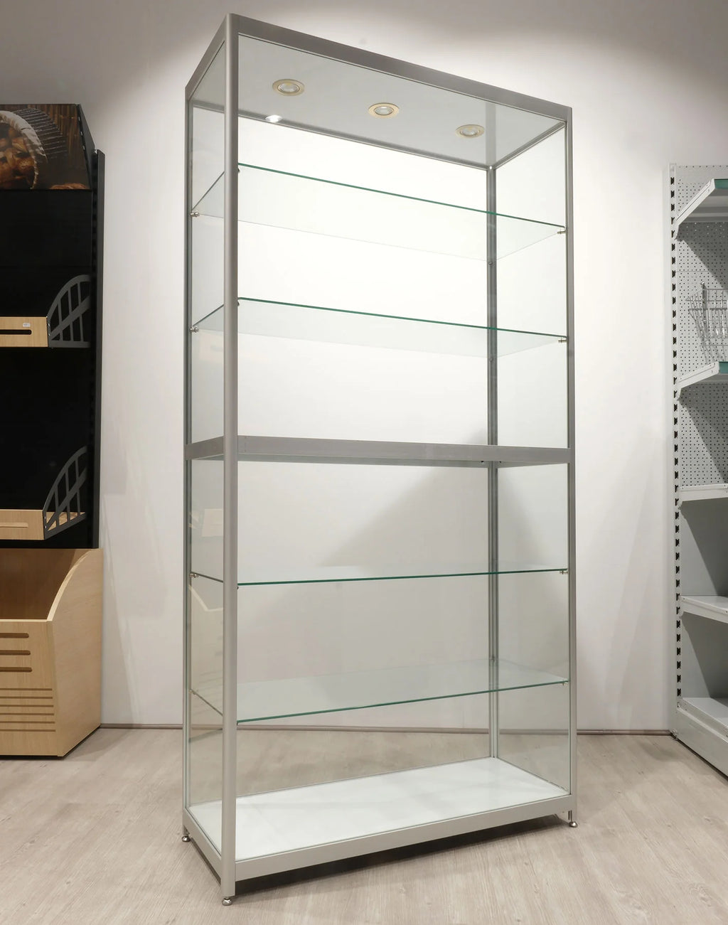 Glass Tower Showcase Display Cabinet - Silver (1950x800x400)