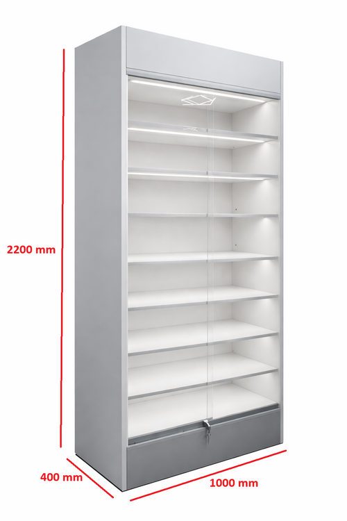 Display Cabinet with LED Light in Each Shelf - Grey - 2200 x 1000 x 400mm
