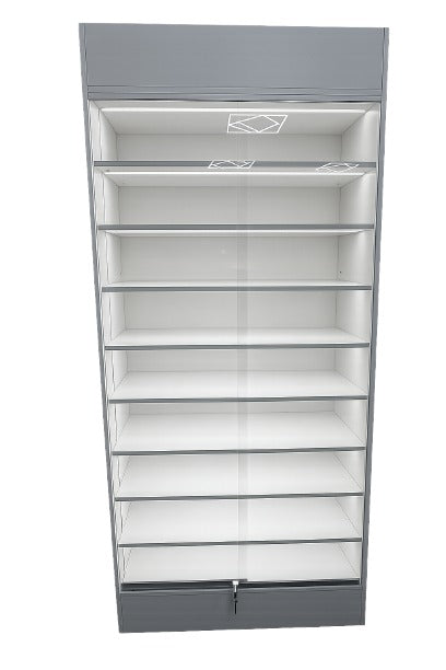 Display Cabinet with LED Light in Each Shelf - Grey - 2200 x 1000 x 400mm