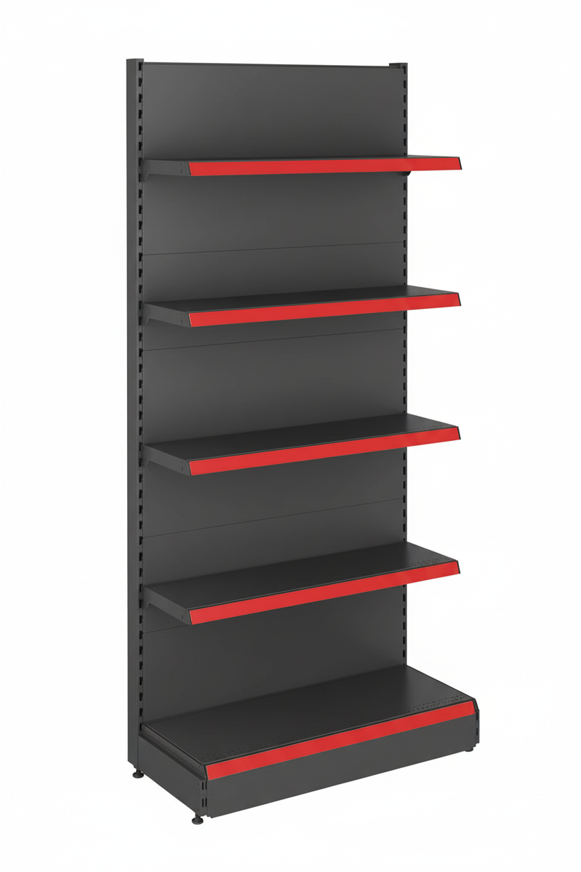Wall Gondola Shelving Unit in dark grey finish with dark grey safety edges
